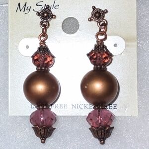Dangling Bronze Beaded Earrings